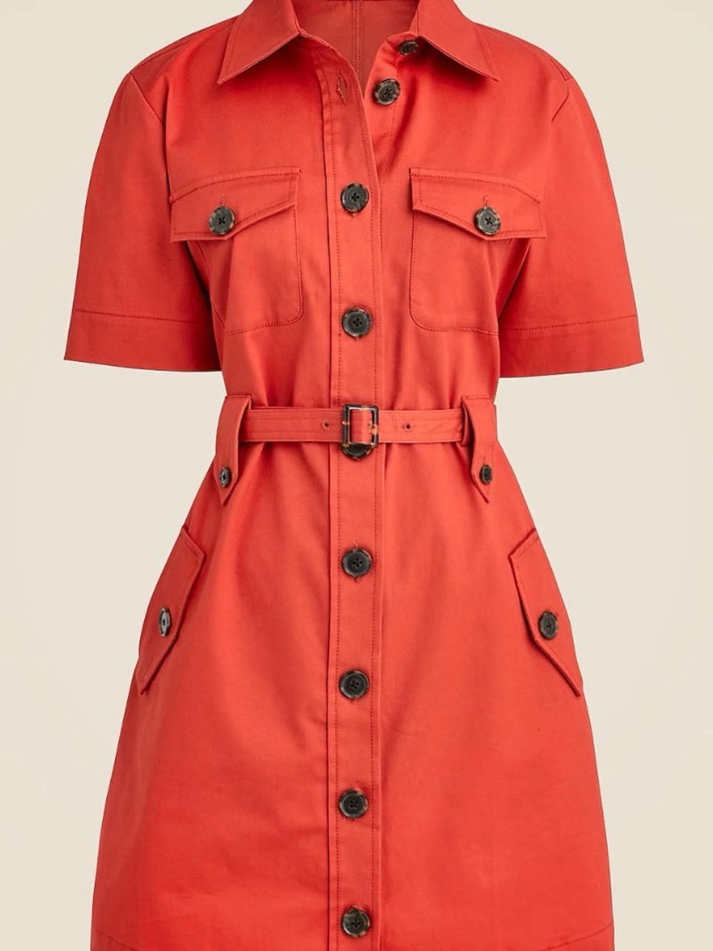 J. Crew Red Button-Front Belted Shirt Dress